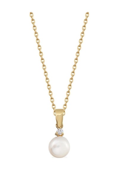 Üç Tırnaklı Pırlantalı 0,088 Karat Doğal İnci Kolye 11 Mm Sarı 11 Mm