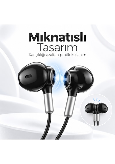 Woyax Mikrofonlu Kablolu Kulak İçi Type-c Kulaklık Mıknatıslı Güçlü Bass İphone Android Telefon Tablet Laptop Uyumlu Wy-ec02