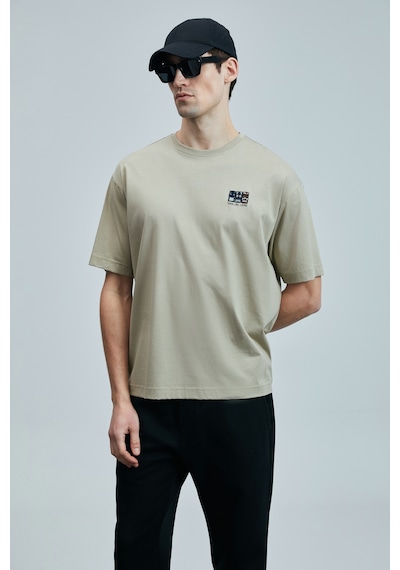 Lufian 111020248 Mask Modern Grafik T- Shirt Erkek Tişort Bej