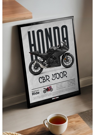 Honda Cbr 500r Siyah Ahşap Çerçeveli Poster, Dekoratif Motosiklet Duvar Tablosu