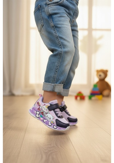 Enoch Unicorn Ve Ayıcık Figürlü Cırt Cırtlı Mor Lacivert Bebek Spor Ayakkabı Siyah - Lila Enoch Unicorn Ve Ayıcık Figürlü Cırt Cırtlı Mor Lacivert Bebek Spor Ayakkabı Siyah - Lila