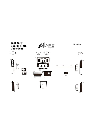 Ford Focus Torpido Kaplama Analog Klima 2005-2008 29 Parça Koyu Meşe