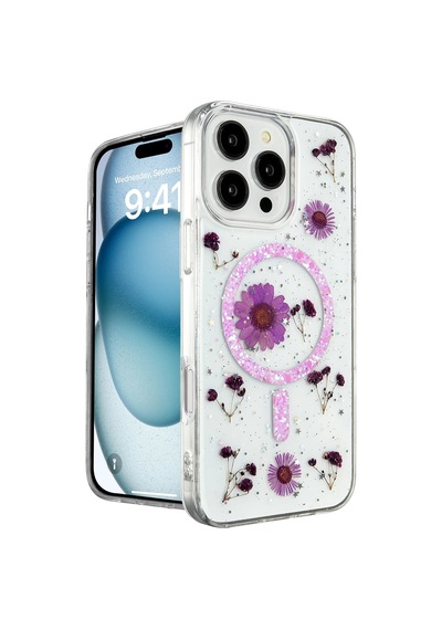 Newface - 374 - İphone 16 Pro Kılıf Daisy Simli Magsafe Kapak - Edntrend - - Mor