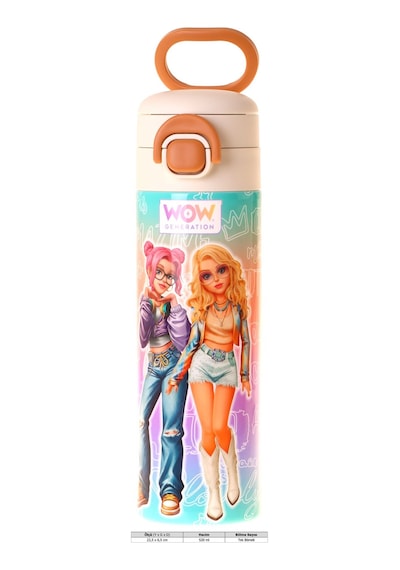 Wow Generation 520 Ml Star Desenli Pembe - Mor Kız Çocuk Çelik Termos Matara Çift İçim Kilitli Kapak - W6037