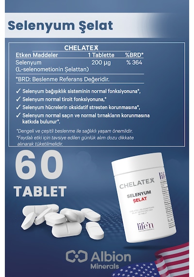 Chelatex Selenyum İçeren Şelat 60 Bitkisel Tablet