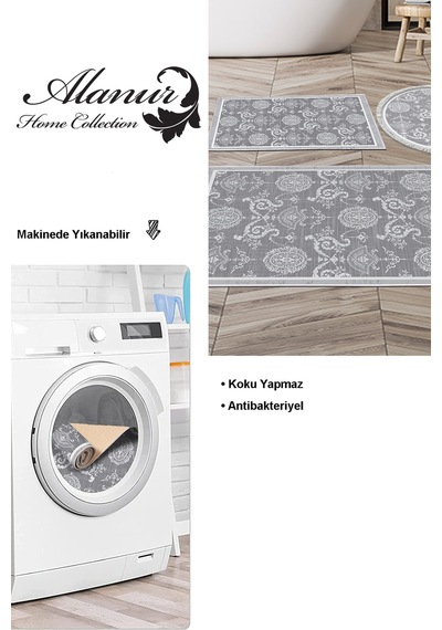 Dekoreko Kaymaz Taban Djt 3 Lü Banyo Paspas Takımı Yıldız Deri Karışık Modern 1861m gri
