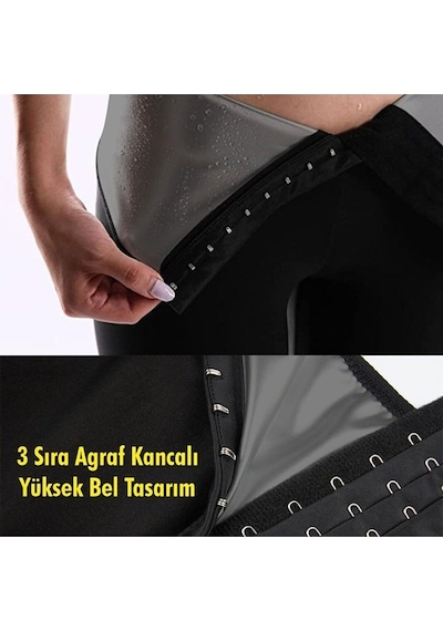 Sh Mağazacılık Kadın Ekstra Yüksek Bel Agraflı Sauna Termal   3 Kademeli Agraflı Tayt Siyah