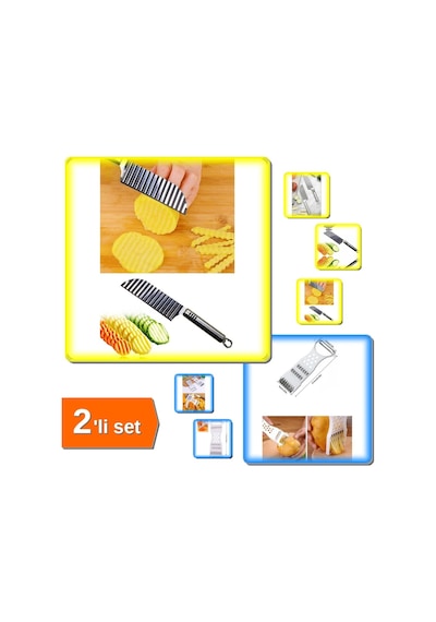Tırtıklı Şekilli Patates Kesme Bıçağı + Rende Soyacak 5 Fonksiyonlu Doğrayıcı - 2li Set U5f7j2 Çelik Diğer