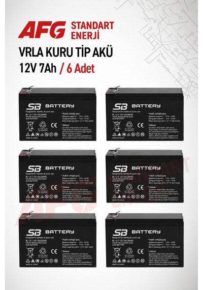 6 Adet Sb Battery 12v 7ah Bakımsız Kuru Akü