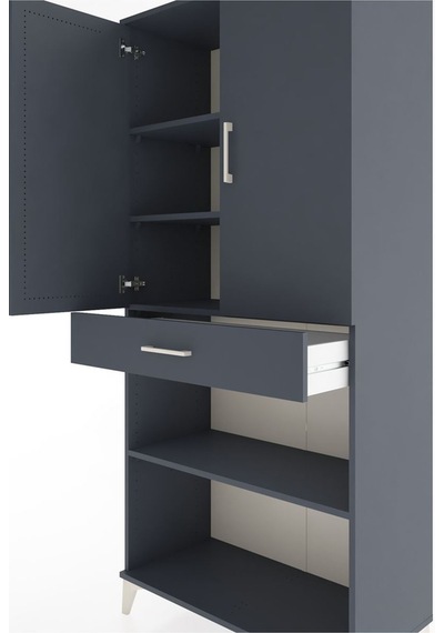 Hyperion Dolap 4 Raflı Tek Çekmeceli 2 Kapaklı 88x44x195 Antr... Antrasit