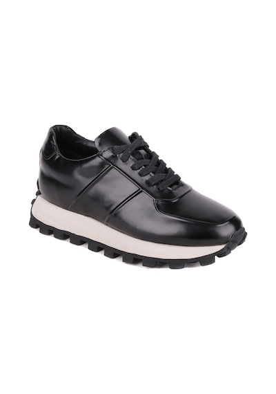 Shoetyle - Siyah Hakiki Açma Deri Bağcıklı Erkek Sneaker 115-k556-1320 Siyah