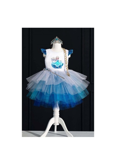 YAĞMUR KOStütüM Taç & Asa & Saç Hediyeli Frozen Elsa Dans Temalı Frozen Doğum Günü Elbisesi & Parti Kostümü Karışık Renkli