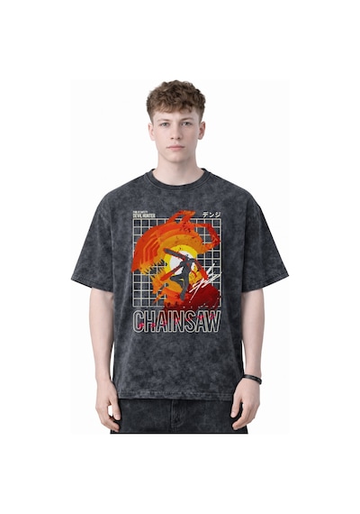 Tasarım Chainsaw Man Devil Hunter Anime Baskılı Unisex Oversize E Siyah