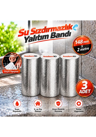 3 Adet 148 Mm 2 Metre Çatı İzolasyon Bandı Su Sızdırmaz Geçirmez Yalıtım Çamur Tamir Çatlak Boru Bant