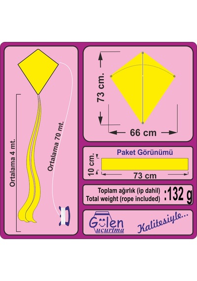 Kırlangıç Desenli Elmas Uçurtma 70 M İp Kırmızı