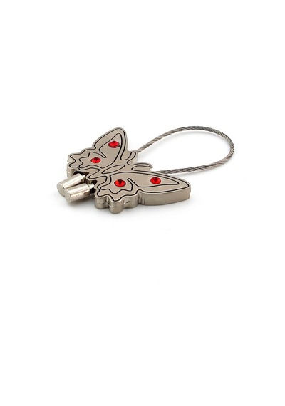Kırmızı Taşlı Kelebek Halatlı Metal Anahtarlık Kc888