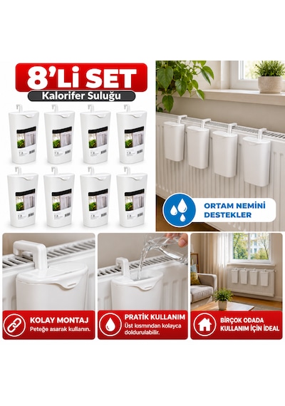 8 Li Kalorifer Suluğu Petek Üstü Nemlendirme Kabı Beyaz 19x9x4 Cm