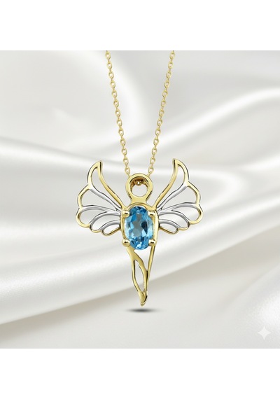 Ariş Barış Meleği Mavi Topaz Taşlı Kolye Mikail