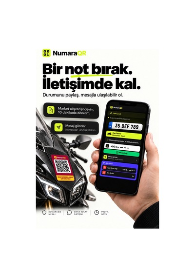 Qr Kodlu Numaratör Araç Ve Motosiklet İçin Qr Etiket Park Numaratörü 8,5x5,5 Cm Kırmızı Numaraqr
