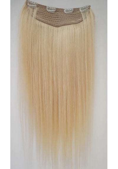 60 cm Platin Sarısı Yarımay Çıt Çıt Postiş Doğal Saç