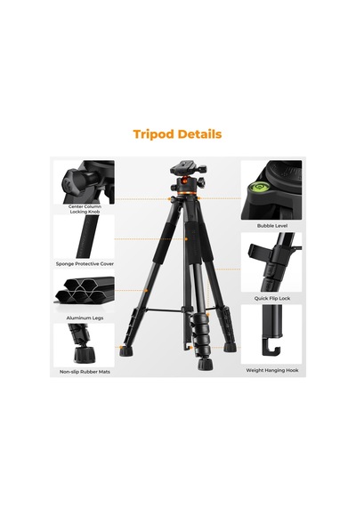 K&f Concept 190cm Alüminyum Tripod S255a3+bh-36 - 8kg Taşıma Kapasitesi