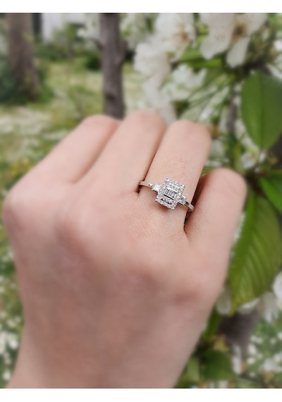 Nadias Jewellery Baget Pırlanta Tektaş Yüzük (461051809)