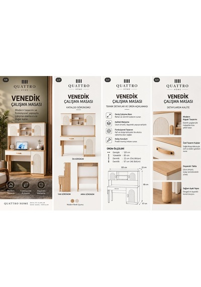 Venedik Kitaplıklı Çalışma Masası 120