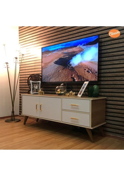 Claros Tv Sehpası Tv Ünitesi 150x40x60 Cm Tv Standı Meşe - Beyaz