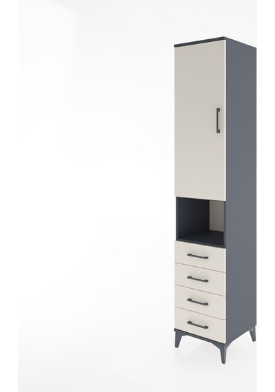 Hyperion Dolap 4 Raflı 4 Çekmeceli Tek Kapaklı 44x44x221 Antrasit-aytaşı Antrasit