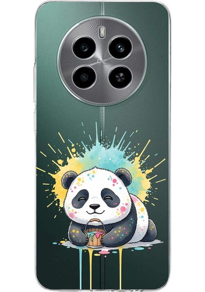 Realme 12 İle Uyumlu Splash Panda Tasarımlı Şeffaf Silikon Kılıf Şeffaf