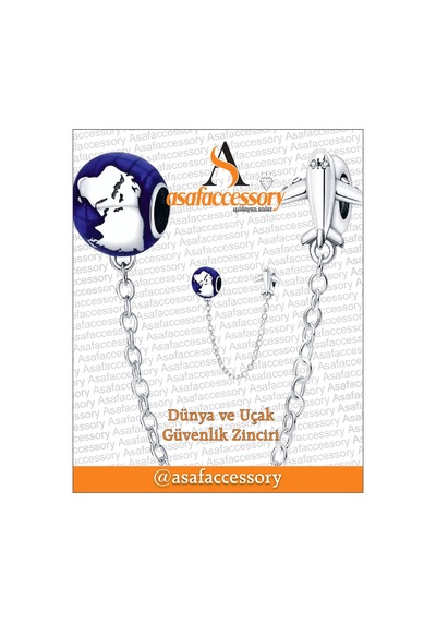 Dünya Ve Uçak Güvenlik Zinciri Charm Asafaccessory Mavi