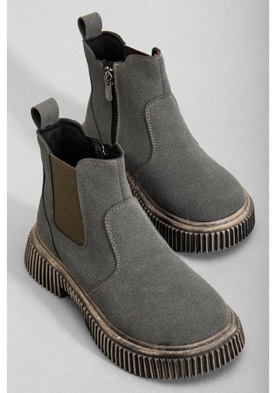 Tonny Black Kalın Tırtıklı Termo Taban Fermuarlı Lastikli Çocuk Unisex Füme Süet Chelsea Bot Tbgrf005 Füme Süet