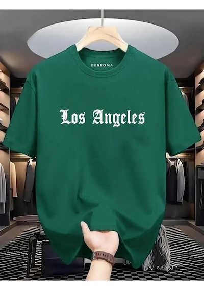Los Angeles Baskılı Oversize Tişört Yeşil