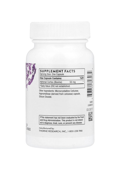 Thorne, Adrenal Cortex, 60 Kapsül Kapsül Başına 50 Mg