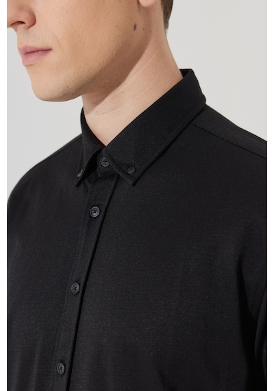 AC&Co / Altınyıldız Classics ERKEK SIYAH Comfort Fit Geniş Kesim Düğmeli Yaka Pamuklu Gömlek Siyah AC&Co / Altınyıldız Classics ERKEK SIYAH Comfort Fit Geniş Kesim Düğmeli Yaka Pamuklu Gömlek Siyah