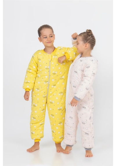 Cantoy Kız Erkek Çocuk Kalın Elyaf Dolgulu Premium Kalite 2.5 Tog Desenli Uyku Tulumu Gri - Pudra