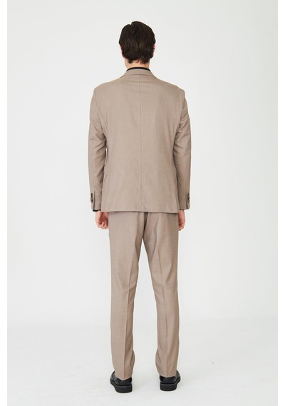 Bej Klasik Yaka Slim Fit Modern Erkek Takım Elbise Bej