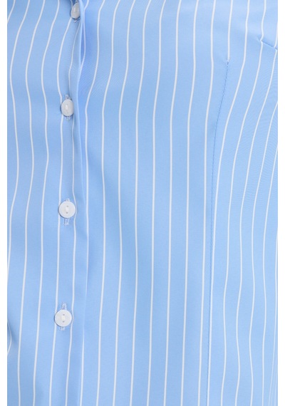 Tudors Kadın Slim Fit Dar Kesim Uzun Kollu Çizgili Mavi Gömlek-50323