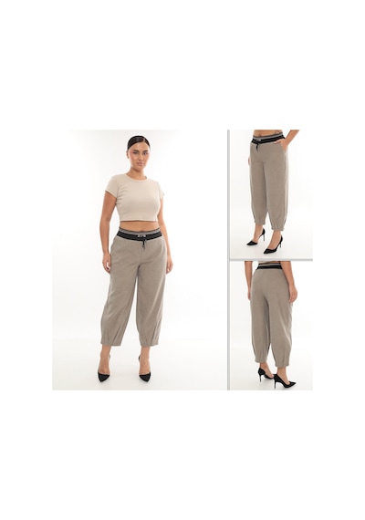 Büyük Beden Mom Fit Kışlık Spor Şık Kadın Pantolon Bej