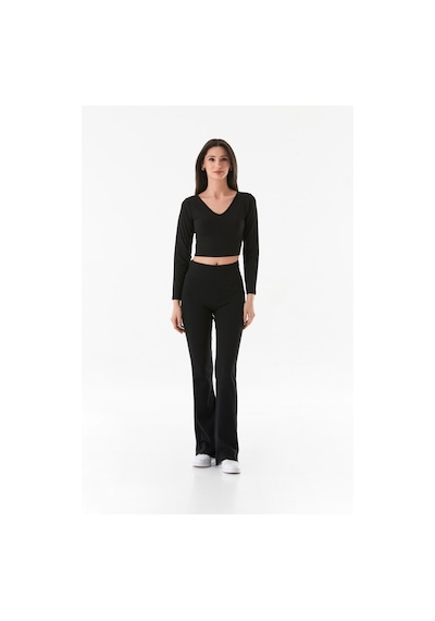 Fullamoda Beli Lastikli Yüksek Bel Flare Pantolon 25ygb650126130-siyah Siyah