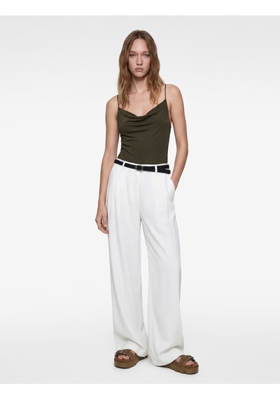 Koton Slim Fit Degaje Yaka İnce Askılı Bodysuit Haki 6sal30040ık