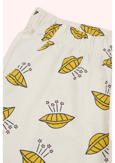 Panço Erkek Çocuk Desenli Şortlu Bej Pijama Takımı Krem