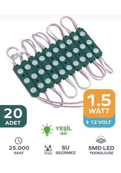 Point 3 Ledli Parmak Led Modül 1.5w 2835 Smd Mercekli 12v-20 Adet Yeşil