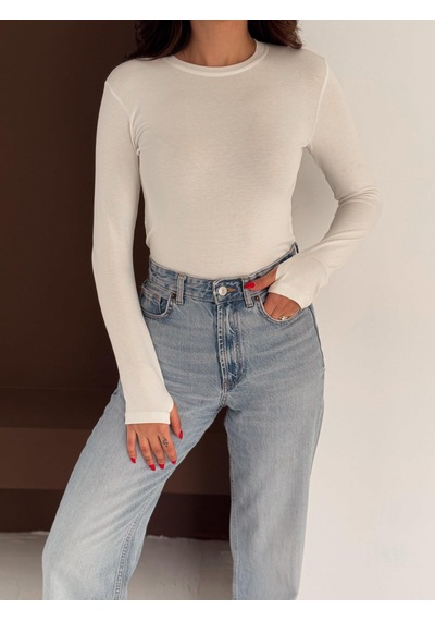 Elaxi Kadın Bisiklet Yaka Uzun Kollu Parmak Geçme Detaylı Altı Çıtçıtlı Full Likralı Buzzy Body Beyaz Elaxi Kadın Bisiklet Yaka Uzun Kollu Parmak Geçme Detaylı Altı Çıtçıtlı Full Likralı Buzzy Body Beyaz