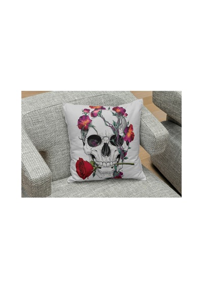 Skull And Roses Desenlı Kare Yastık Kılıfı Çok Renklı