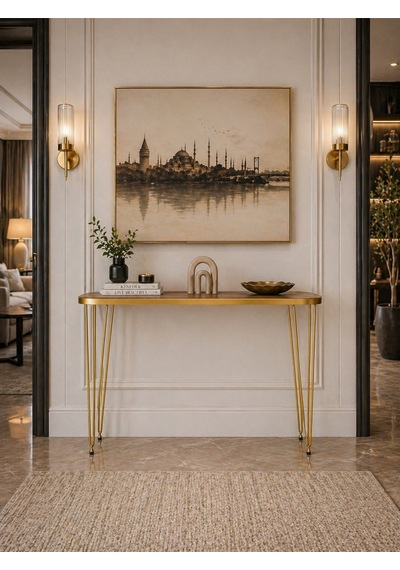 80x18 Dresuar Antre Hol Dekorasyon Ürünleri Altın Model Çam Gold Elips, One Size