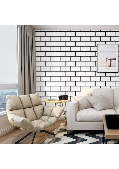 6 Adet 60x30cm Beyaz Tuğla Desen Yapışkanlı Karavan Prefabrik Banyo Wc Duvar Paneli Shiny-19
