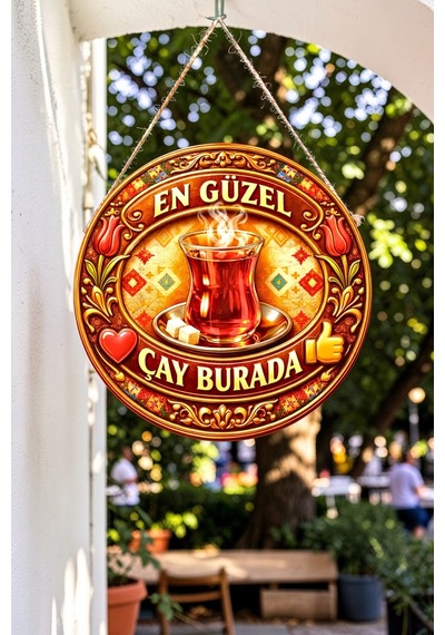 Çay Temalı İpli Ahşap Kapı Duvar Mutfak Cafe Çay Ocağı Süsü