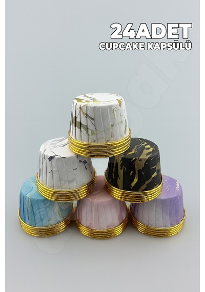 24 Adet Cupcake Kapsülü - Desenli Kek Kalıbı - Tek Kullanımlık - Fırınlanabilir - Cupcake Kağıdı Çok Renkli