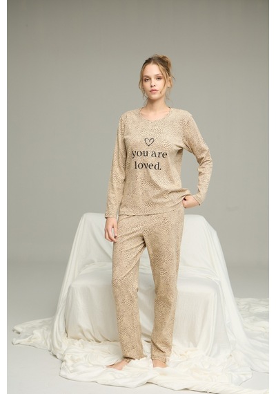 Siyah İnci Örme Pamuklu Pijama Takım25240228 Leopar